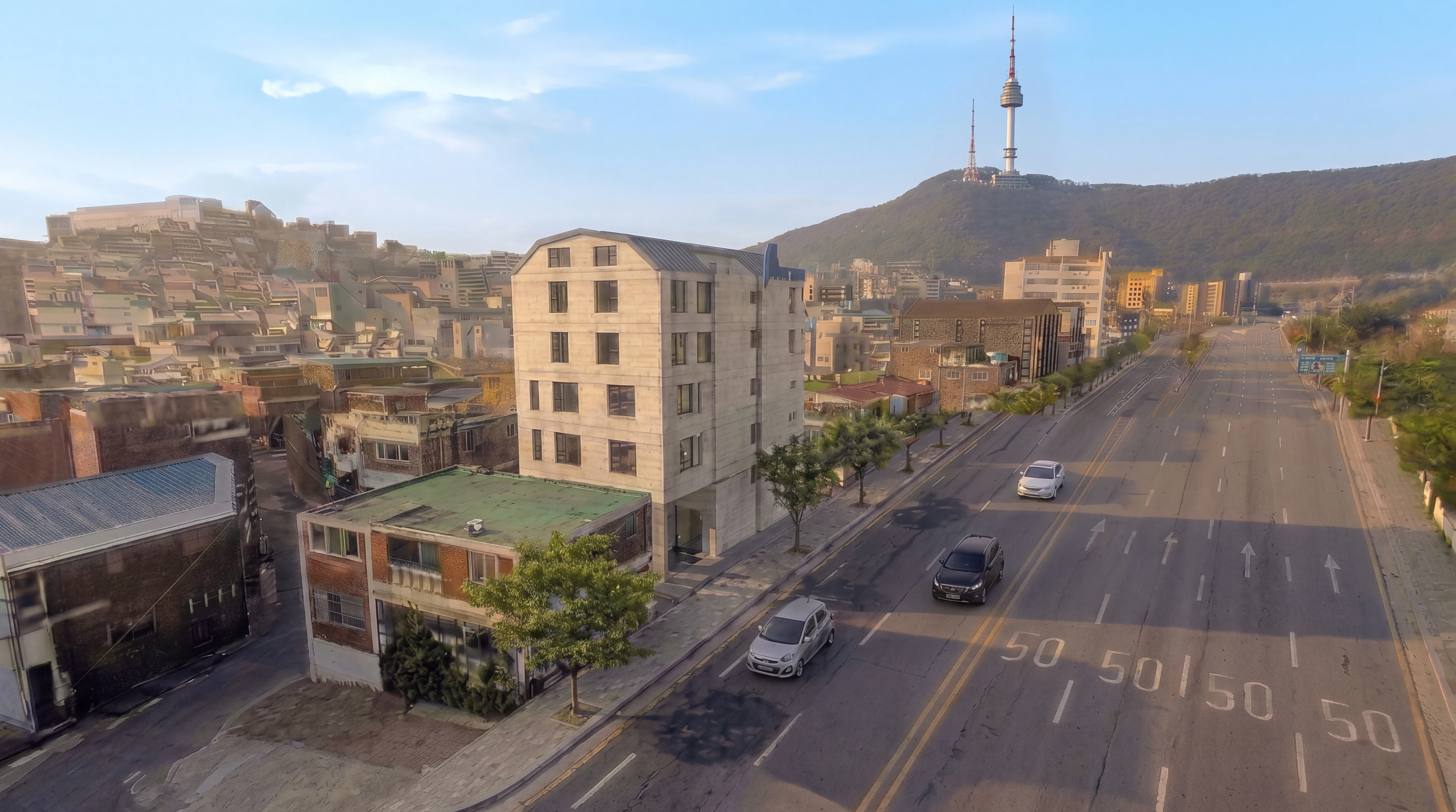 BLUEVIRD 용산동 II의 건물과 주변 환경을 보여주는 조감도